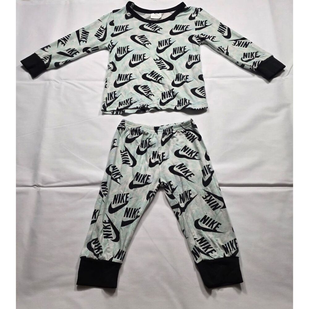 3-6M 2pc Baby Pajama Set Mint Black Athletic Logo Print Bamboo Cotton